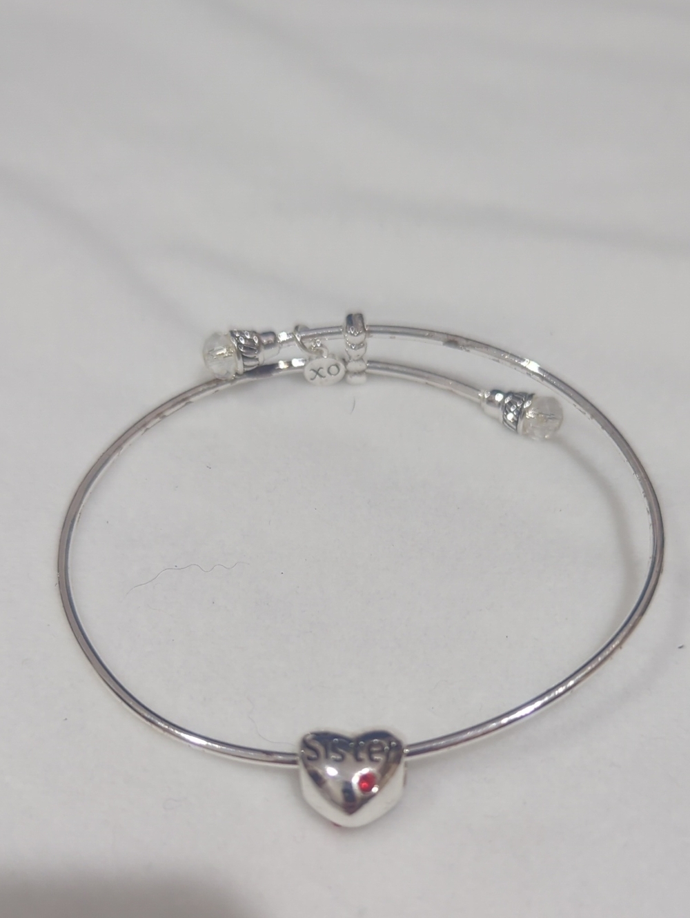 Sterling Silver 'Sister' Heart Bangle Bracelet - Silver